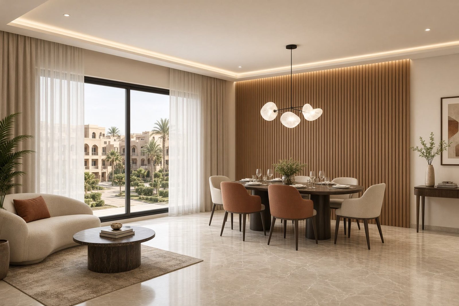3D design of a reception and dining room